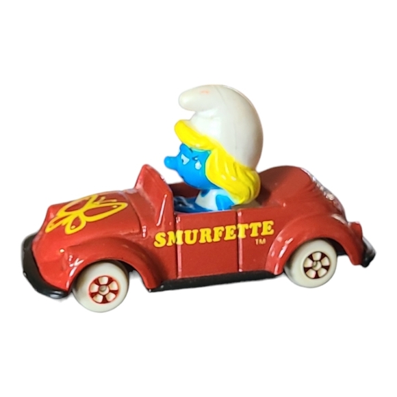Vintage 1982 Smurf Peyo:Green Papa Smurf Die  & Red Smurfette Die Cast Cars - Picture 8 of 12